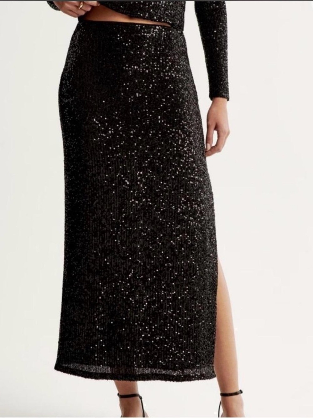 Abercrombie & Fitch Black Sequin Maxi Skirt with Side Slit